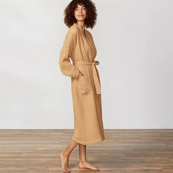 Coyuchi Unisex Organic Cotton Airy Waffle Weave Robe Women's Brown Size: S/M NWT - Picture 9 of 9